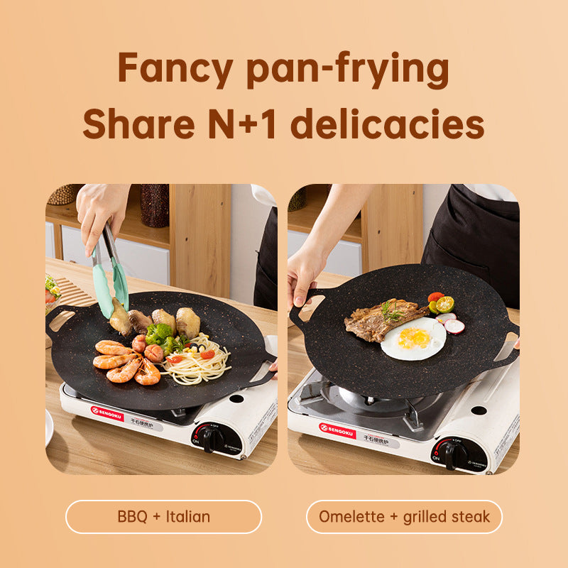 Outdoor Camping Domestic Barbecue Pan Korean Style Round Portable General Purpose Fried Egg Pan Iron Plate Barbecue Pan